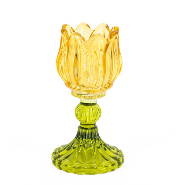 Waxinehouder tulp oranje met roze | kandelaar glas | 7.4x14cm