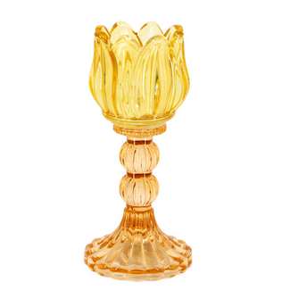 Waxinehouder tulp oranje met roze 7.5x18cm