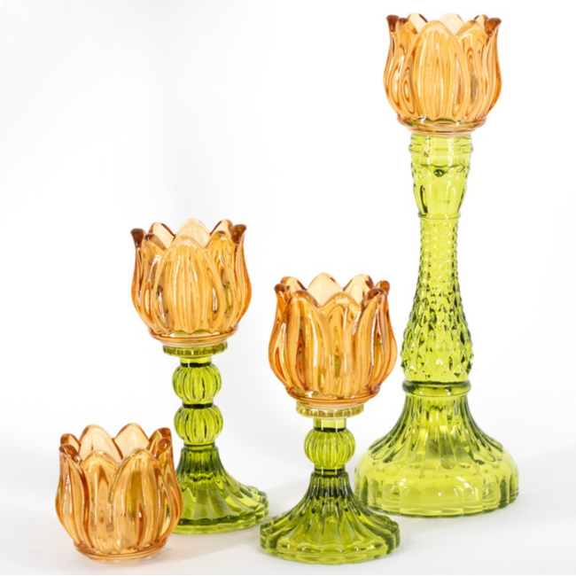 Waxinelichtje tulp sandstone | waxinelicht houder | kandelaar glas | 7.2x7.2cm