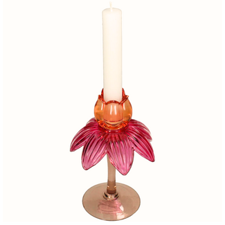 Kandelaar Palm bloem glas multi 11x11x17cm