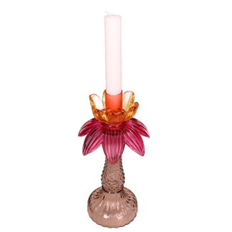 Kandelaar bloem Palm glas multi 11.5x11.5x22.5cm