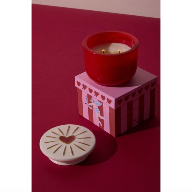 Geurkaars | Hart | Red Glass Candle with Heart Lid - Wild Fig & Rose - Charmed
