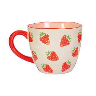 Aardbei mok | Strawberry Mug | Koffie en thee beker | Keramiek | 9x12x8 cm