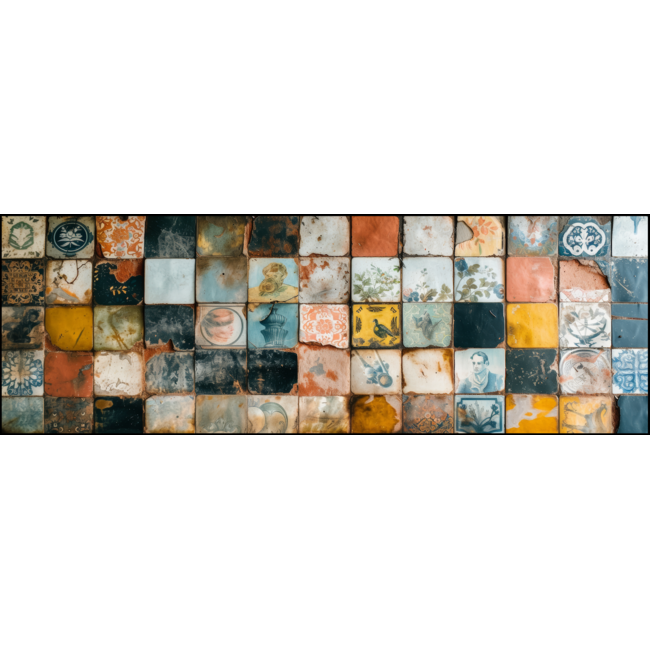 Artframe | Panorama | Verschillende vintage tegels voor aan de muur | 160x55