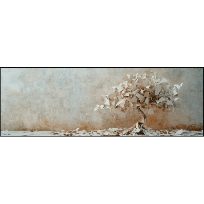 Artframe | Panorama | Papieren boom tegen verweerde muur | 160x55