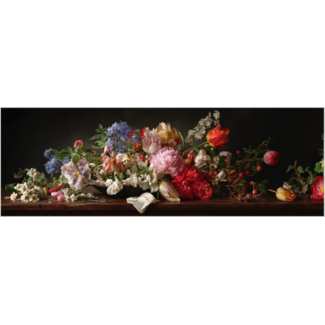 Artframe | Panorama | Klassiek bloemstuk met hout en servet | 160x55