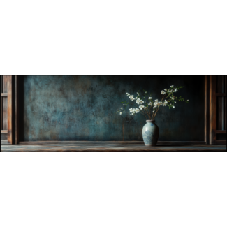 Artframe | Panorama | Stilleven bloeiende witte takken in blauwe vaas | 160x55