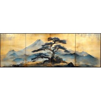 Artframe | Panorama | Berglandschap met gouden lucht en dennenboom | 160x55