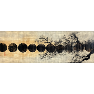 Artframe | Panorama | Inktcirkels en boomstructuren in balans Japandi | 160x55