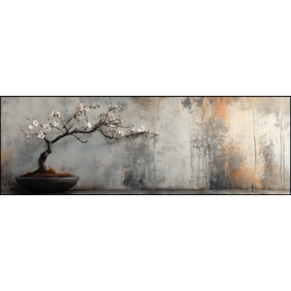 Artframe | Panorama | Zachte Witte Bloesems op Donkere Boomstam | 160x55