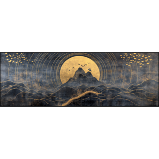 Artframe | Panorama | Inkt China rijstpapier bergen goud elegantie zwart | 160x55