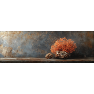 Artframe | Panorama | Dieprood koraal  tegen een rustieke achtergrond stilleven | 160x55