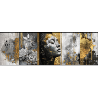 Artframe | Panorama | Elegant portret goud zwart en wit in Asian stijl | 160x55