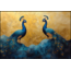 Artframe | Prachtige pauwen schilderij met gouden en blauwe details | 75x50