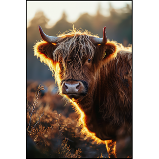 Artframe | Jonge schotse hooglander in het gouden uur | 75x50