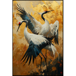 Artframe | Twee kraanvogels dansend in het goud | 75x50