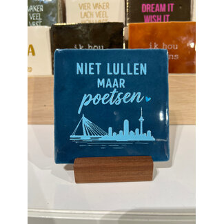 Tegel Niet lullen maar poetsen donkerblauw/warm blauw