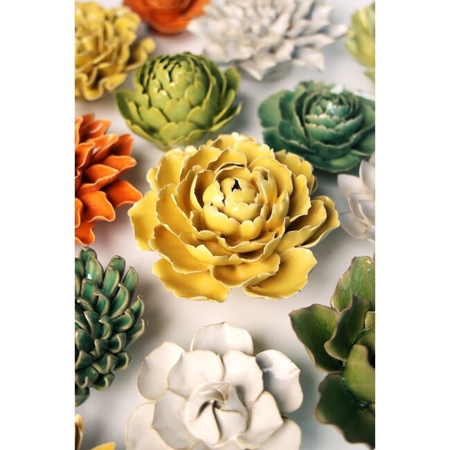Chive Chive keramieken bloem | Buttercup Yellow Gay Paree Peony | Ceramic Decorative Flower