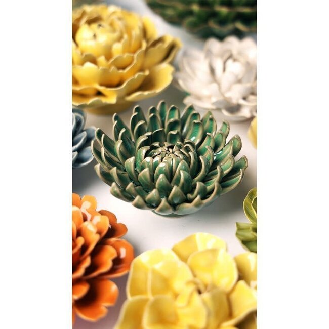 Chive Chive keramieken bloem | Jungle Green Pompom Mum | Ceramic Decorative Flower