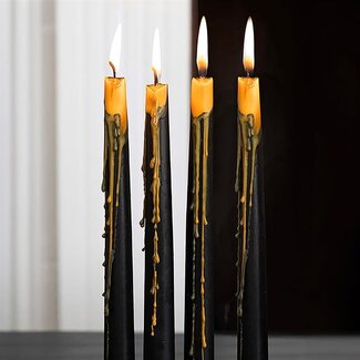 Kaarsen zwart oranje | Set of 4 Pumpkin Guts Oozing Taper Candles | Halloween