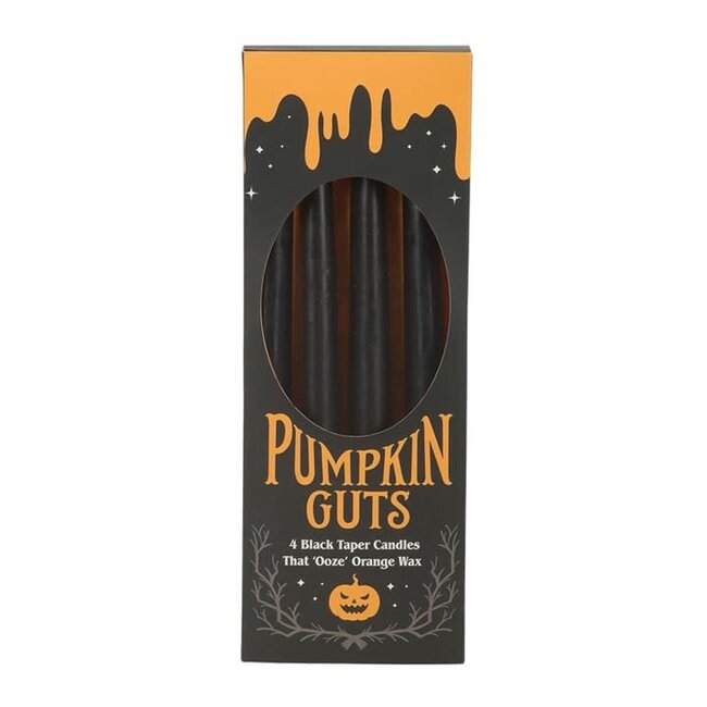 Kaarsen zwart oranje | Set of 4 Pumpkin Guts Oozing Taper Candles | Halloween
