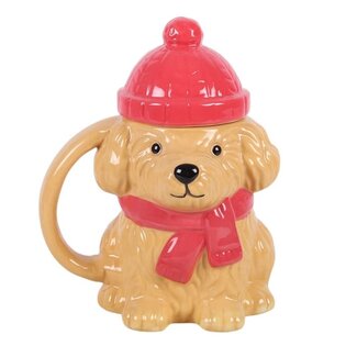Mok hond met rode muts | Winter Puppy Lidded Mug