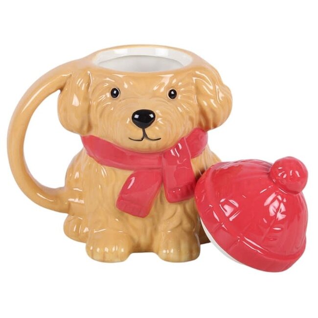 Mok hond met rode muts | Winter Puppy Lidded Mug