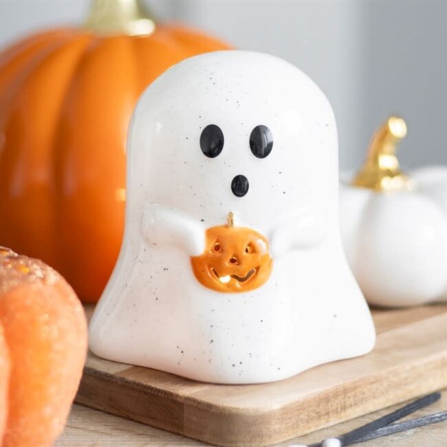 Ghost Shaped Tealight Candle Holder with Pumpkin | Halloween