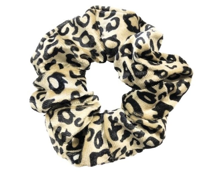 Scrunchie Velvet Panterprint Goud