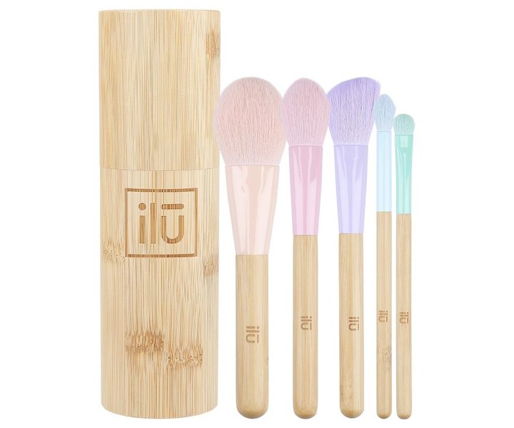 Makeup Brush Set + Bamboo Houder - 5st.