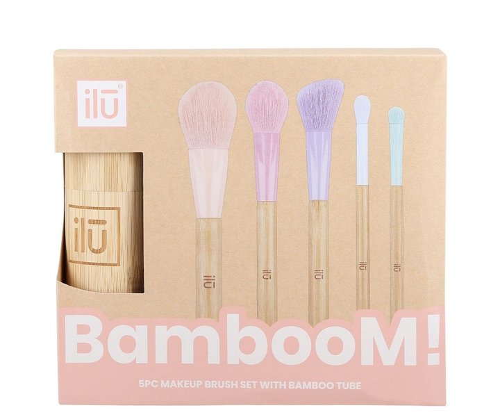 Makeup Brush Set + Bamboo Houder - 5st.