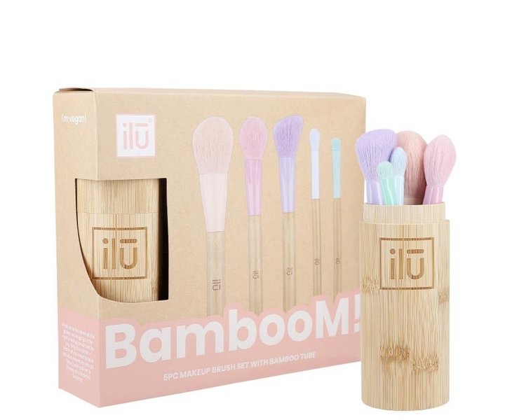Makeup Brush Set + Bamboo Houder - 5st.