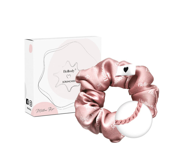Scrunchie Haargummie Silk Met Logo - Roze