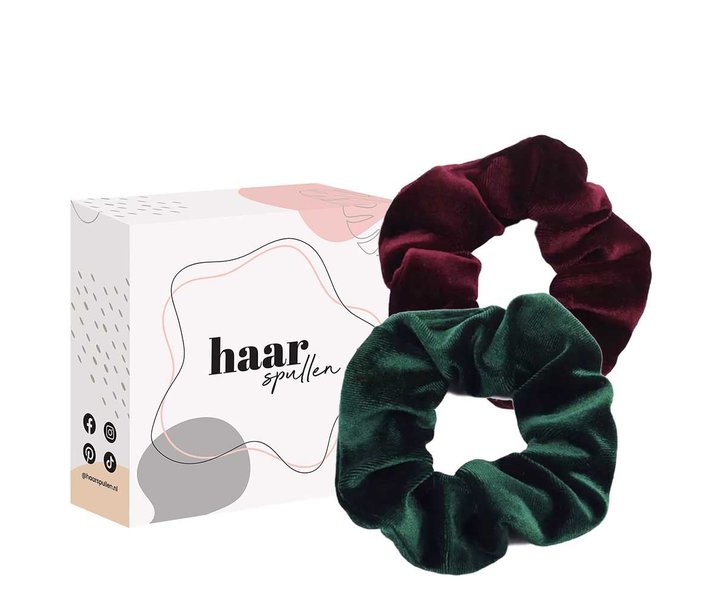 Luxury Velvet Scrunchie Duo Set - Dark Green & Burgundy