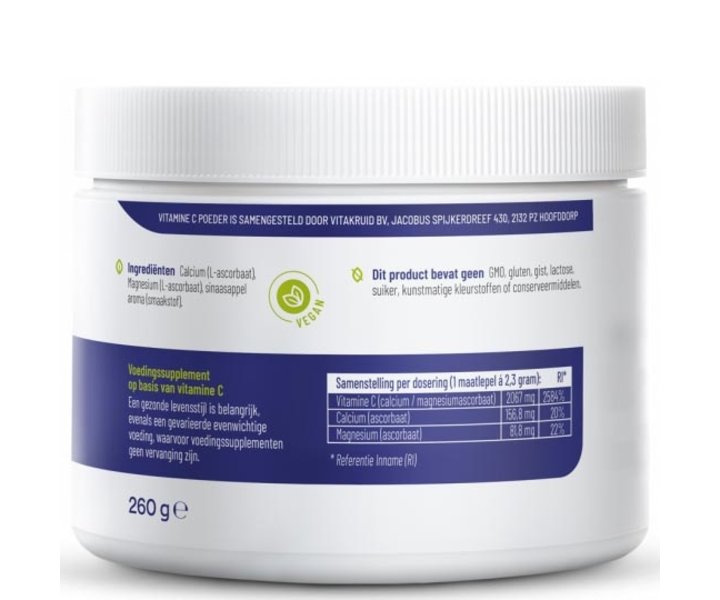 Vitamine C Poeder Calcium- & Magnesiumascorbaat - 260gr.