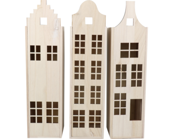 Houten kist in de vorm van een grachtenpand