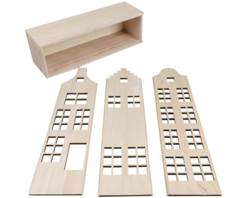 Houten kist in de vorm van een grachtenpand