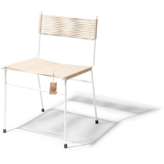 Silla Acapulco Chaise de salle à manger Polanco en chanvre, cadre blanc