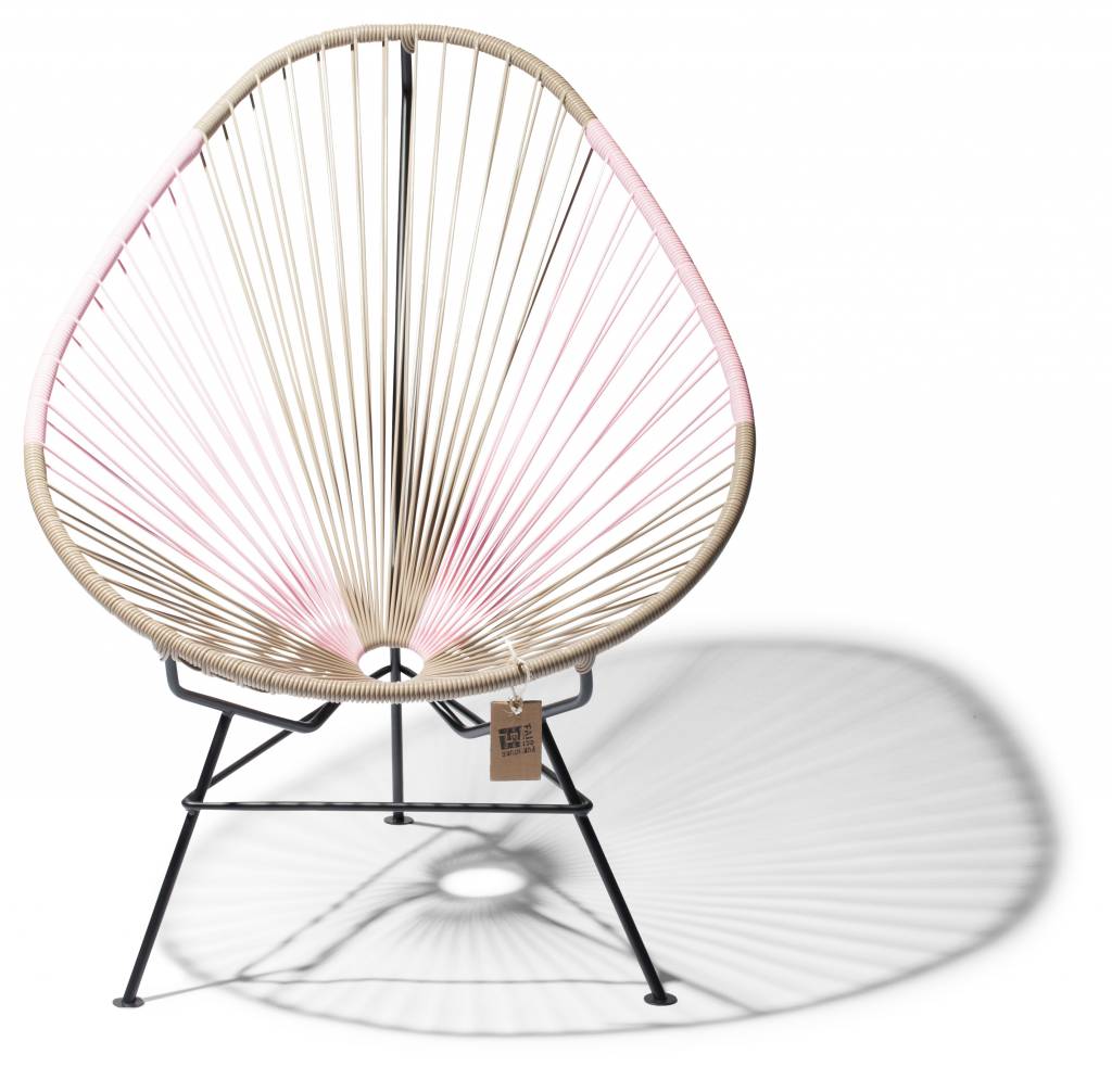 Silla Acapulco beige & rosa con base en negro Auténticas Sillas Acapulco