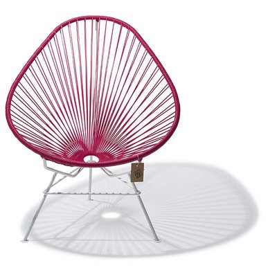 Fauteuil Acapulco bougainvillea, cadre blanc, faite à la main au Mexique