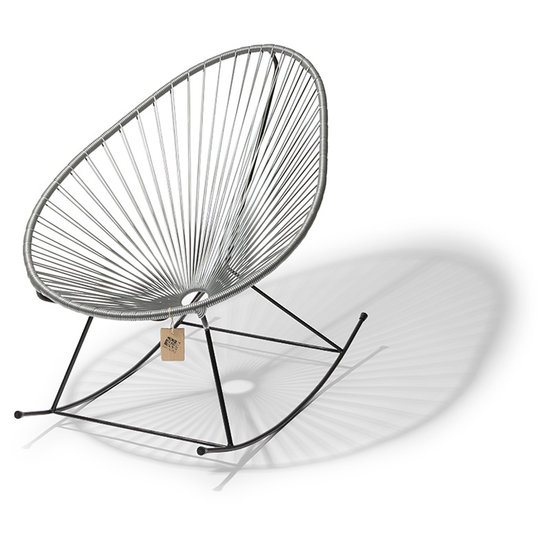 Silla Acapulco Silla Acapulco mecedora hecha a mano, gris plateado, base en negro