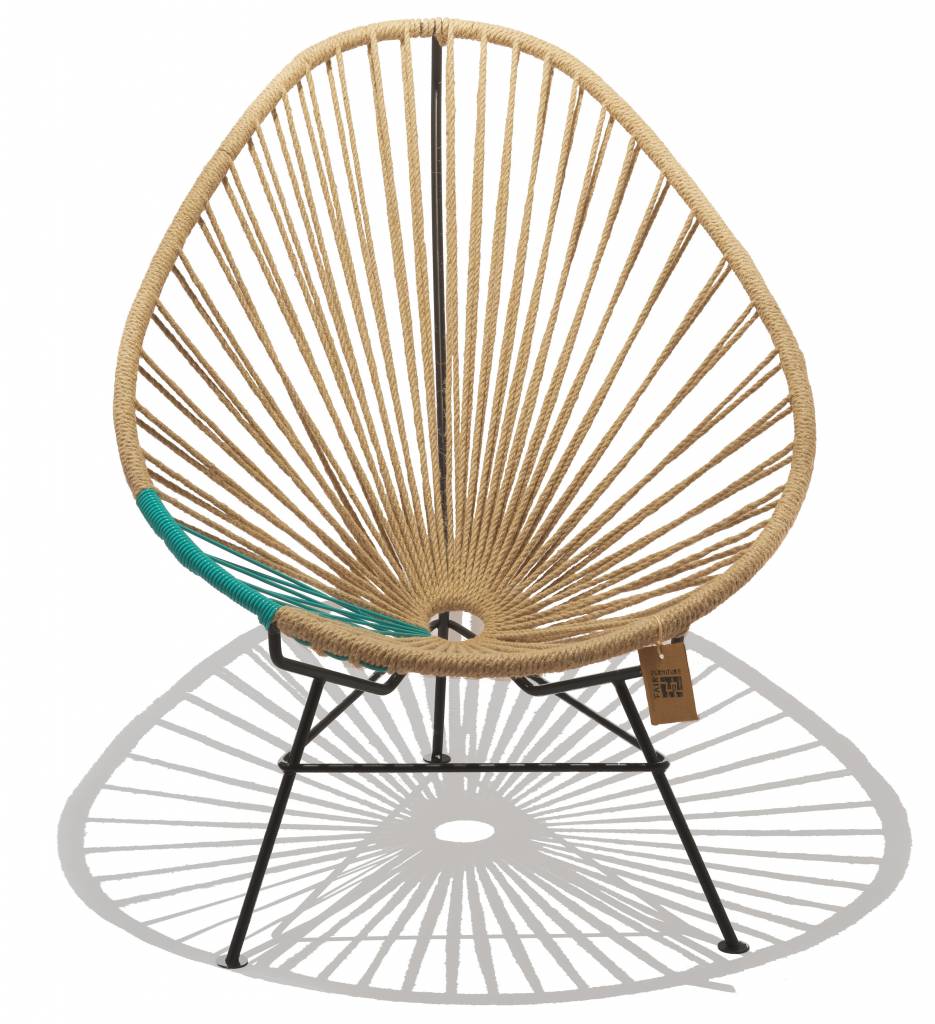 Silla Acapulco en cáñamo con detalle de PVC turquesa Auténticas