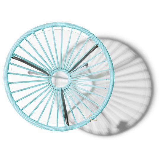 Silla Acapulco Mesa Japón azul pastel con tablero de vidrio