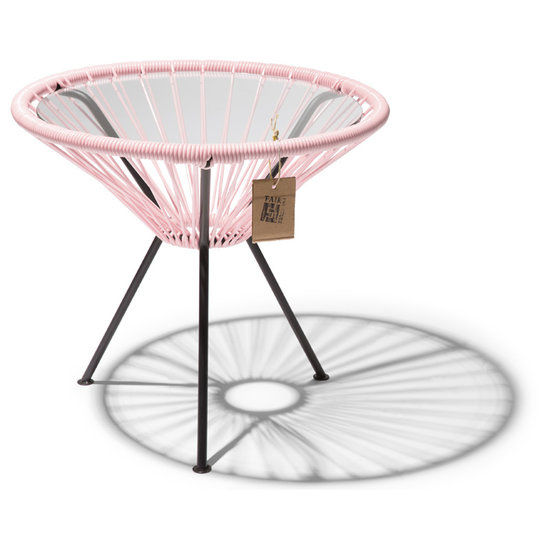 Silla Acapulco Mesa Japón rosa pastel con tablero de vidrio