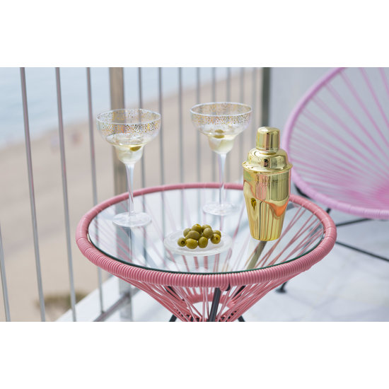 Silla Acapulco Table Japón rose saumon avec plateau en verre