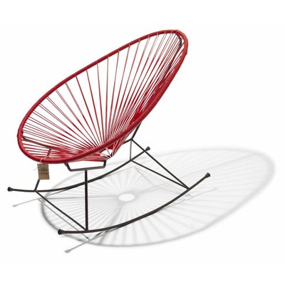 Silla Acapulco mecedora hecha a mano, roja, base en negro
