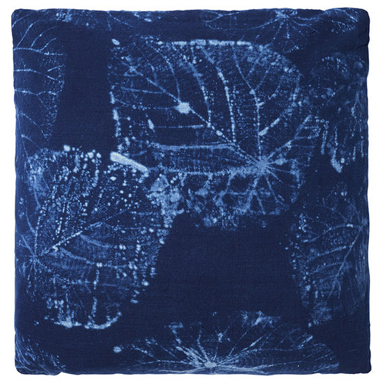 Fair Furniture Cushion cover, indigo blue, leaf motif