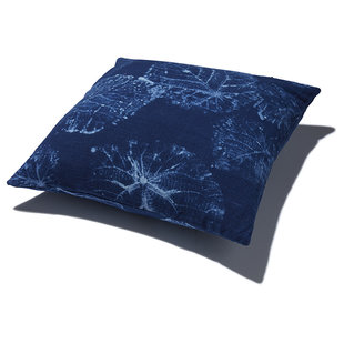 Cushion cover, indigo blue, leaf motif