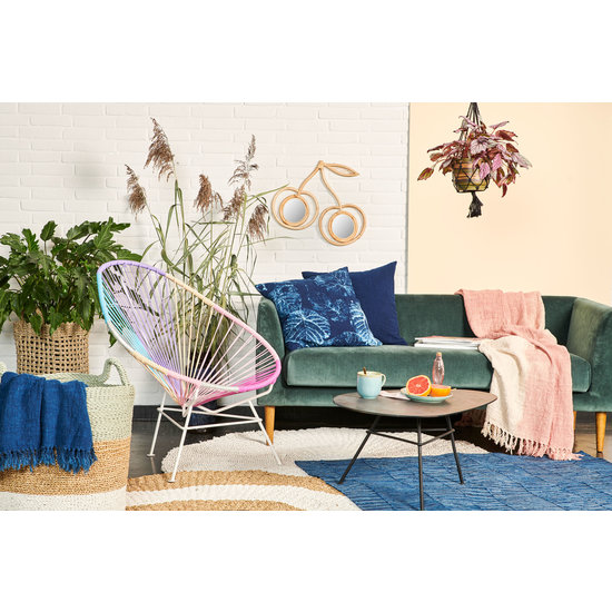 Fair Furniture Housse de coussin, bleu indigo, motif feuille