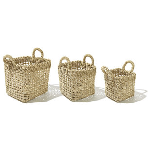 Cestas, juego de 3, cuadrado, tejido a mano